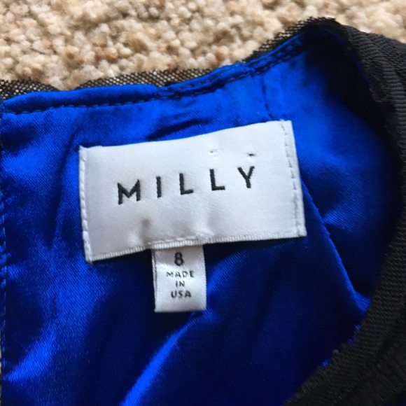 Milly Black Blue Floral Lace Belted Sheath Dress - Picture 3 of 7